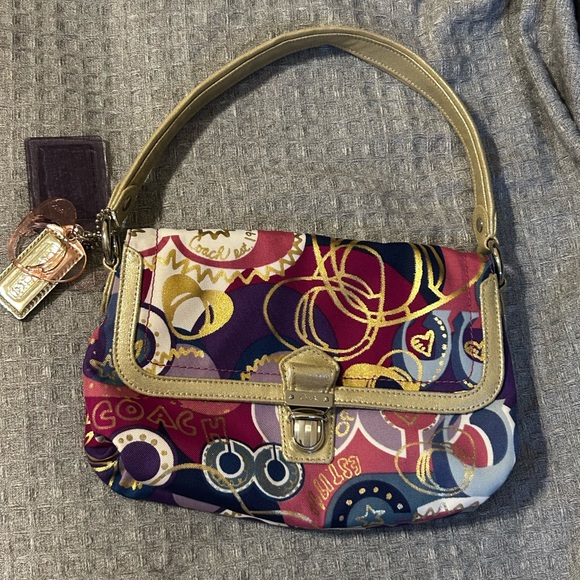 Coach Poppy Collection Baquette Purse Bag In Bright Pink, Purple, Gold NWOT - Picture 1 of 15